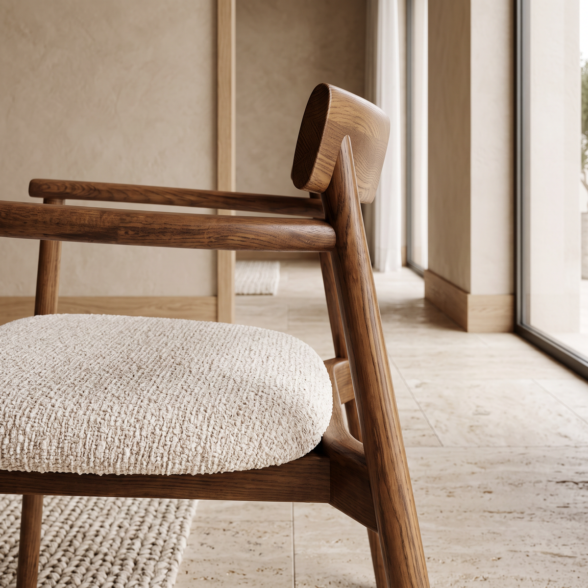 Chaise GAIA teinte noyer & tissu crème homa home