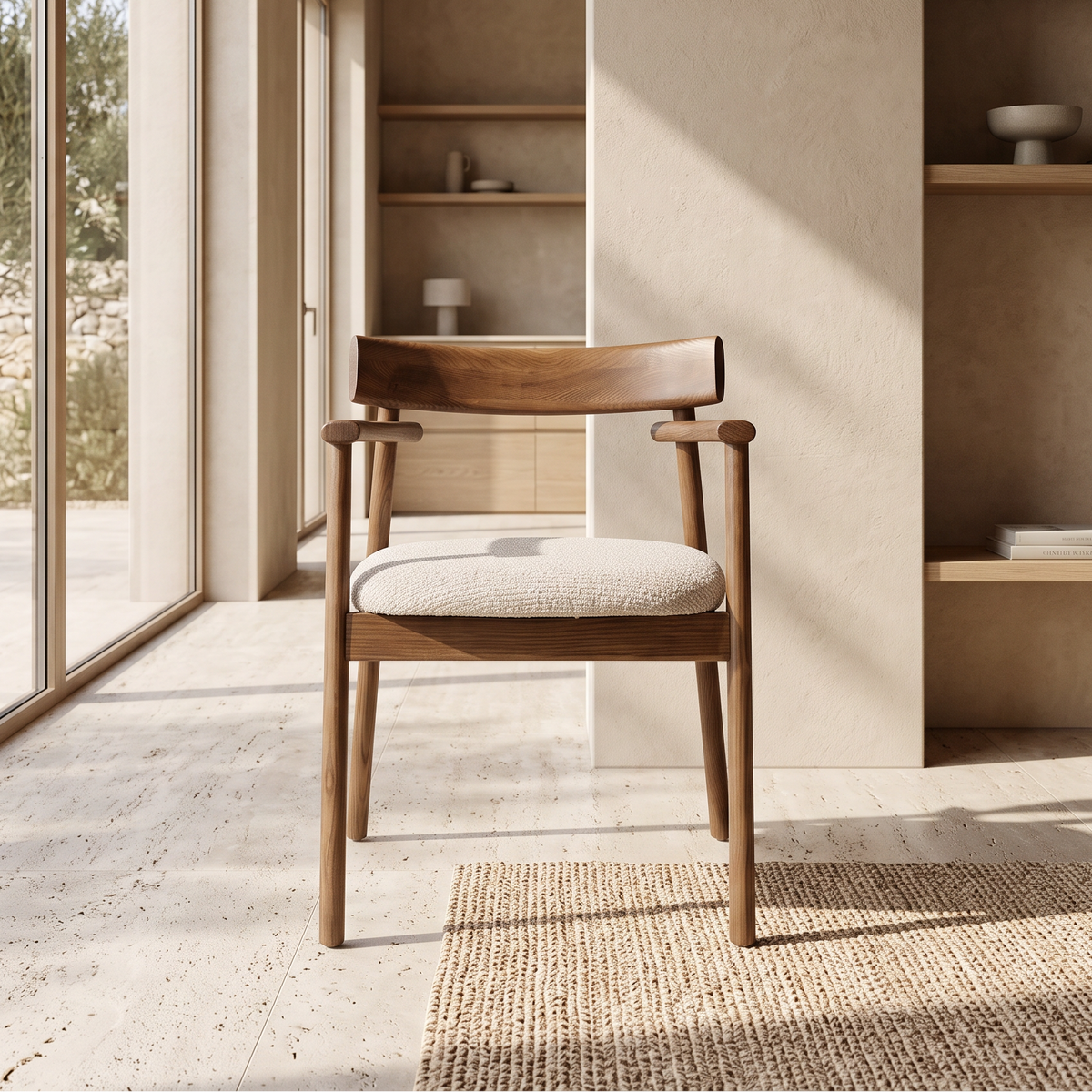 Chaise GAIA teinte noyer & tissu crème homa home
