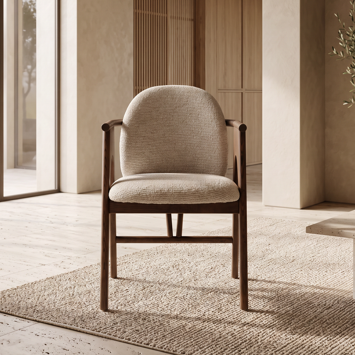 Chaise BOWIE noyer & tissu crème homa home