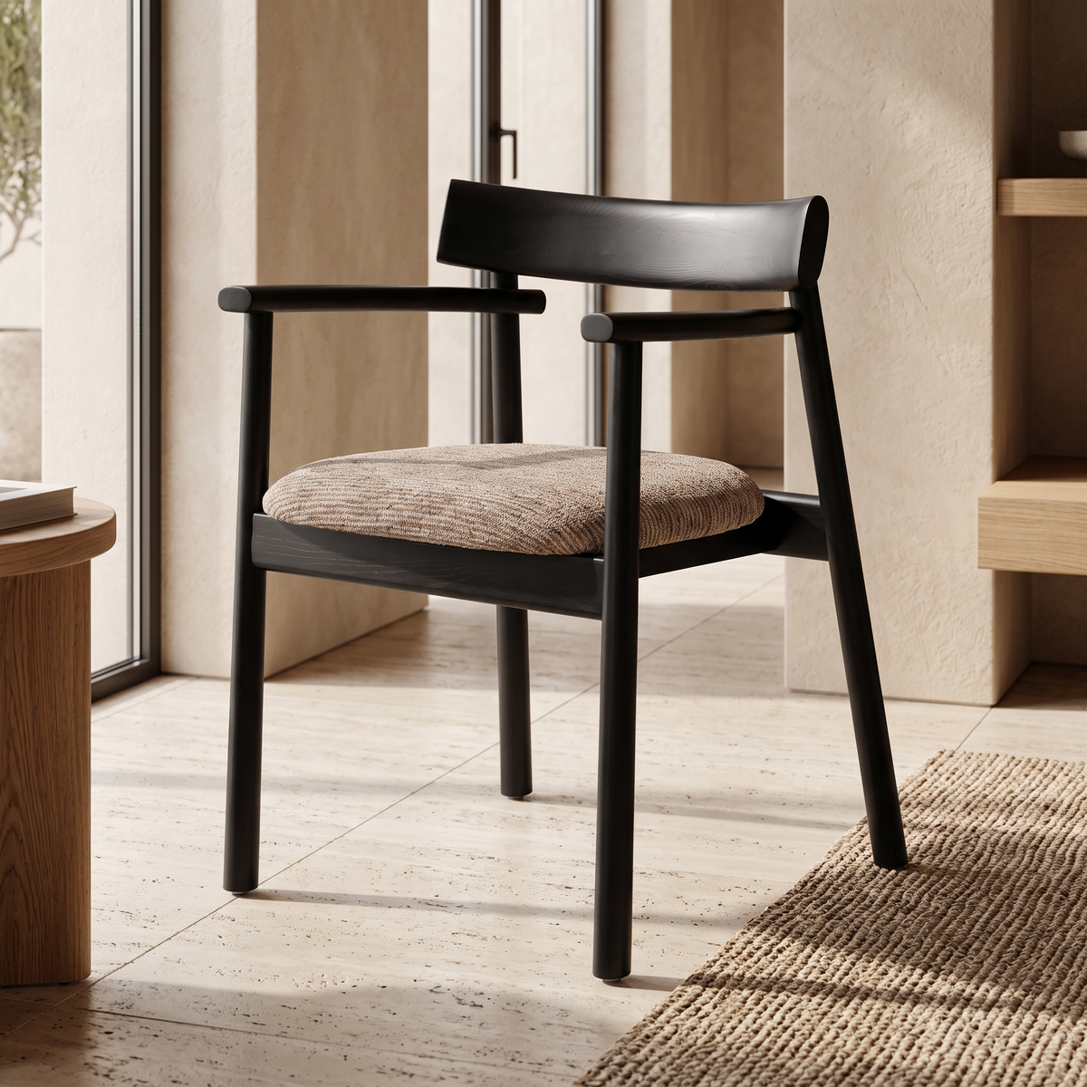 Chaise GAIA noir et tissu marron homa home