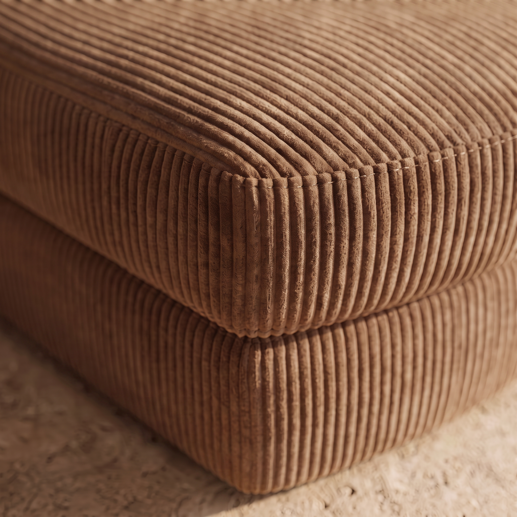 Pouf Roma marron en tissu côtelé homa home