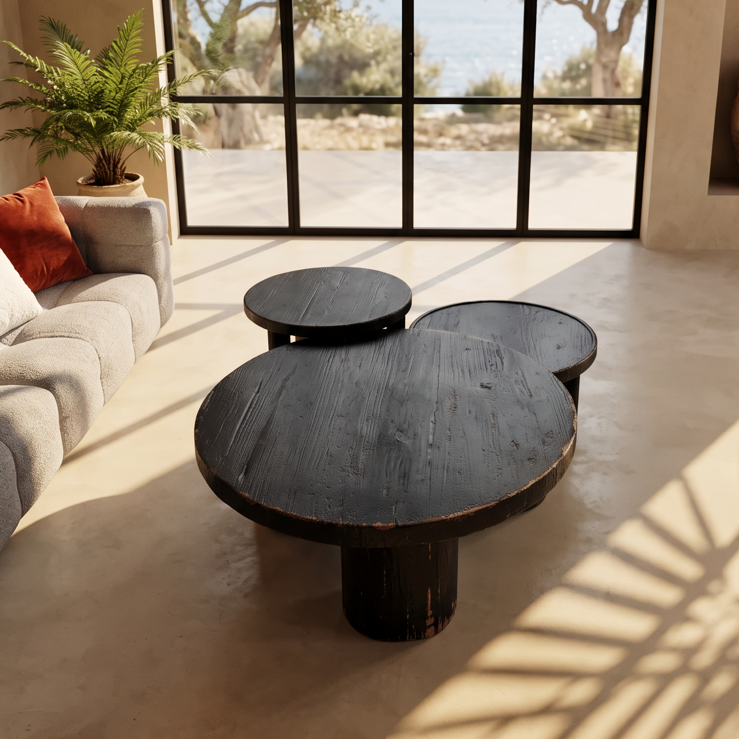 TABLE BASSE ANNA EN BOIS VEILLI NOIR Ø 120cm homa home