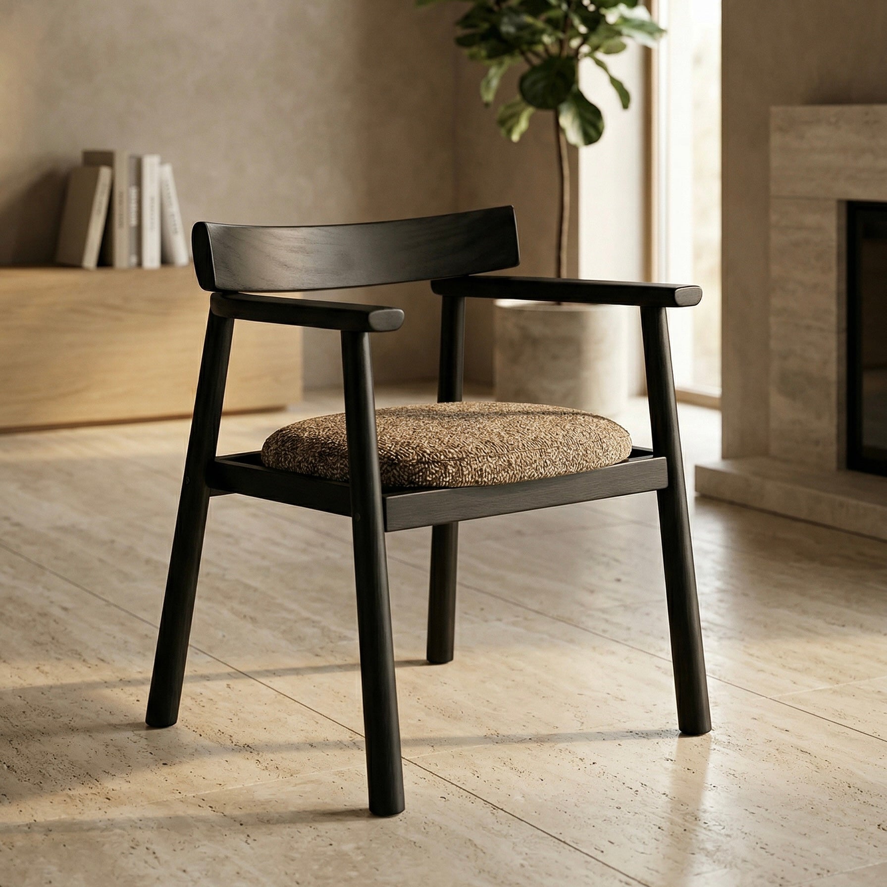 Chaise GAIA noir & tissu marron homa home