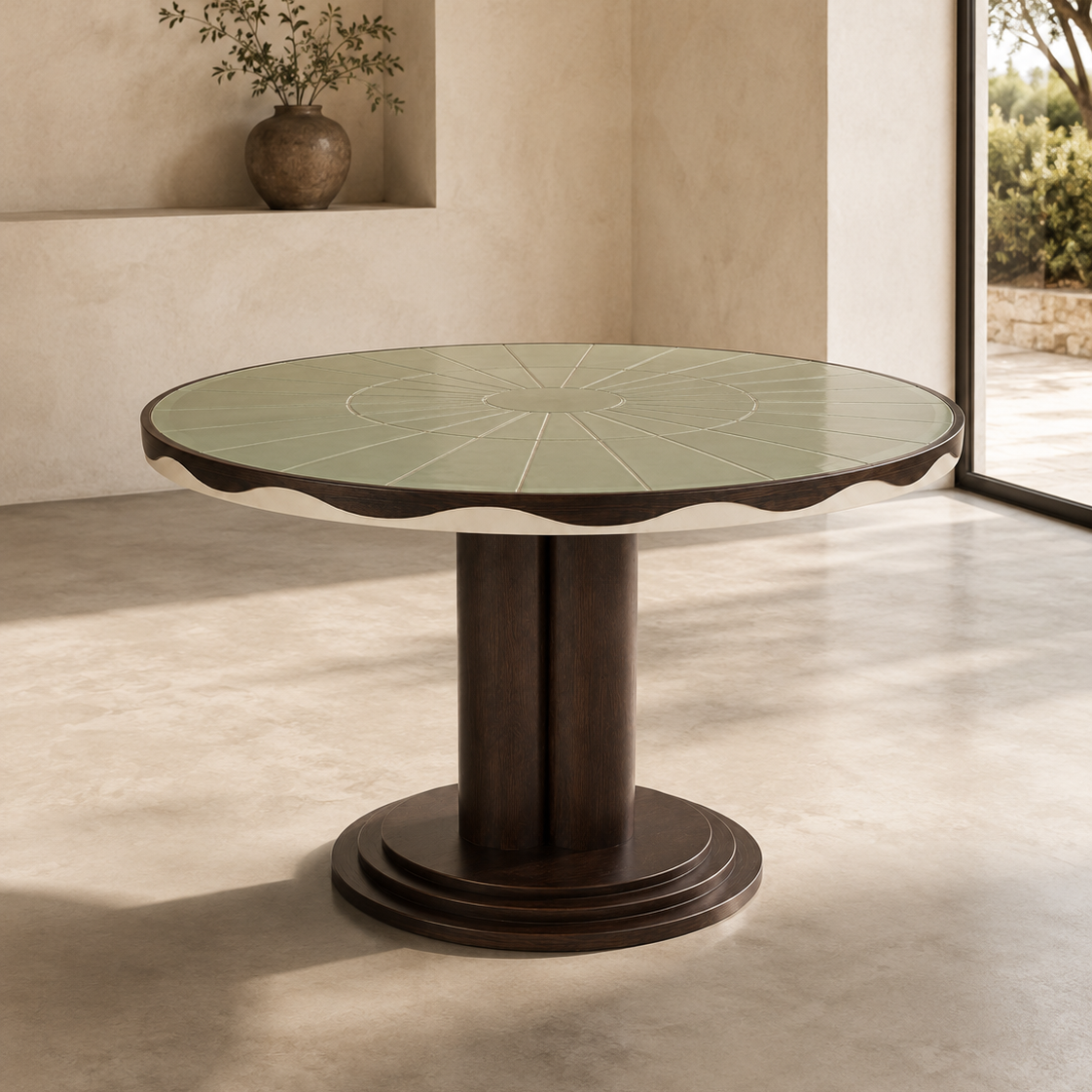 Table à manger ronde Ø120 cm en chêne foncé  et céramique