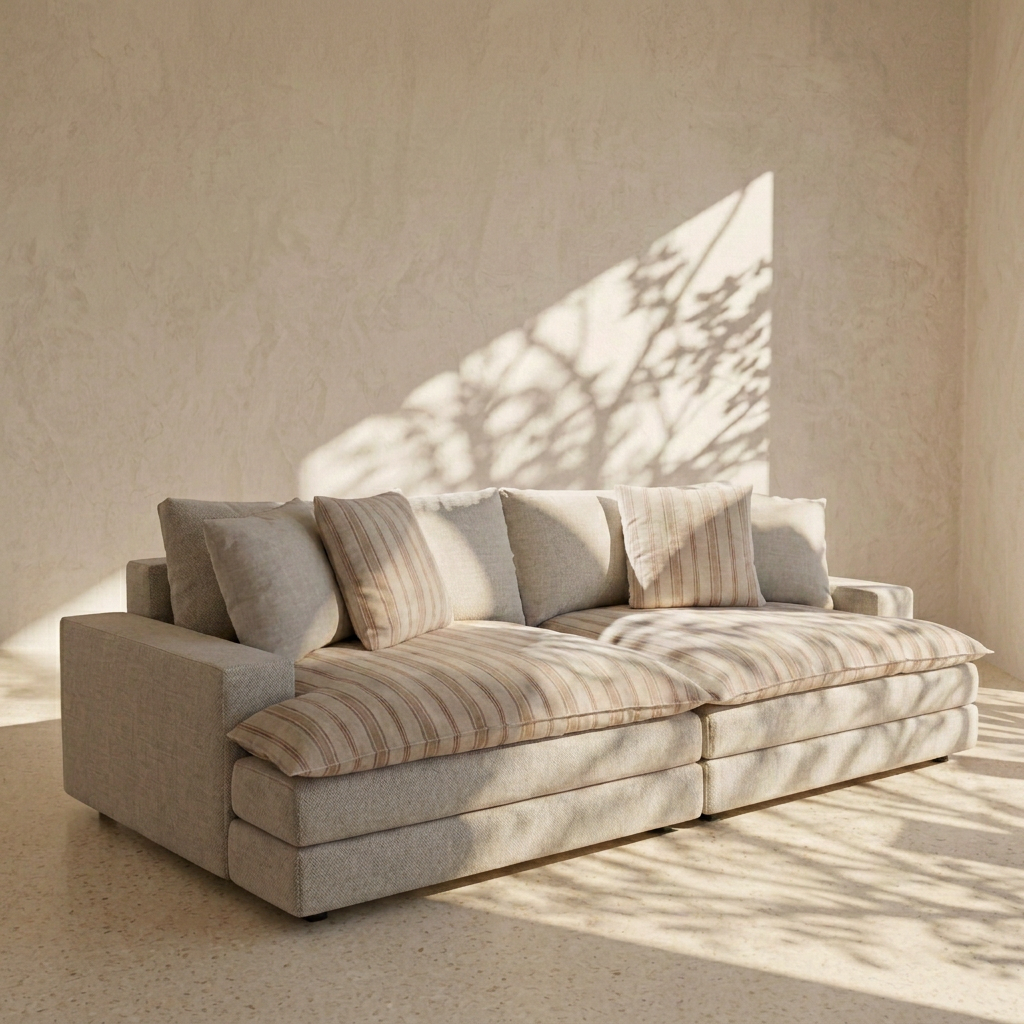 Canape Roma Beige et surcoussins rayures 257cm Homa Home